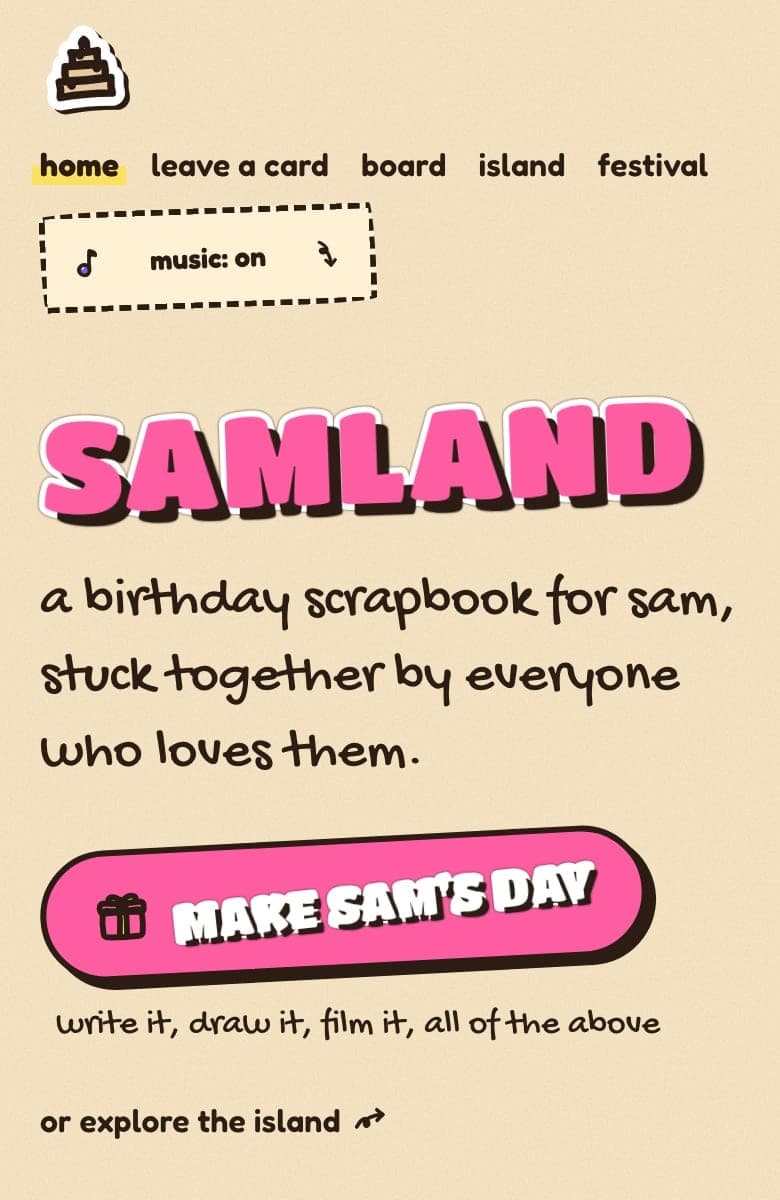 a birthday site's front page on a phone