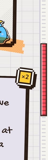 Pixel Party's scrollbar up close: a red health bar in segments with an ink frame, on a ruled track with pixel tick marks