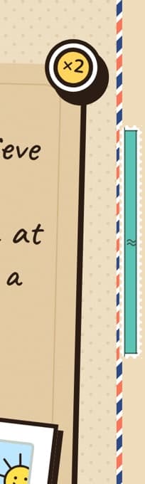 Seaside Postcard's scrollbar up close: a sea-glass postage stamp with perforated edges, riding a groove edged in red and blue airmail stripes